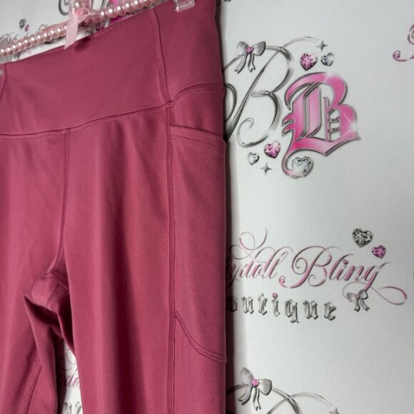 Victoria secret leggings pink gold logo pockets crop ankle fit tight yoga pants - Picture 6 of 8